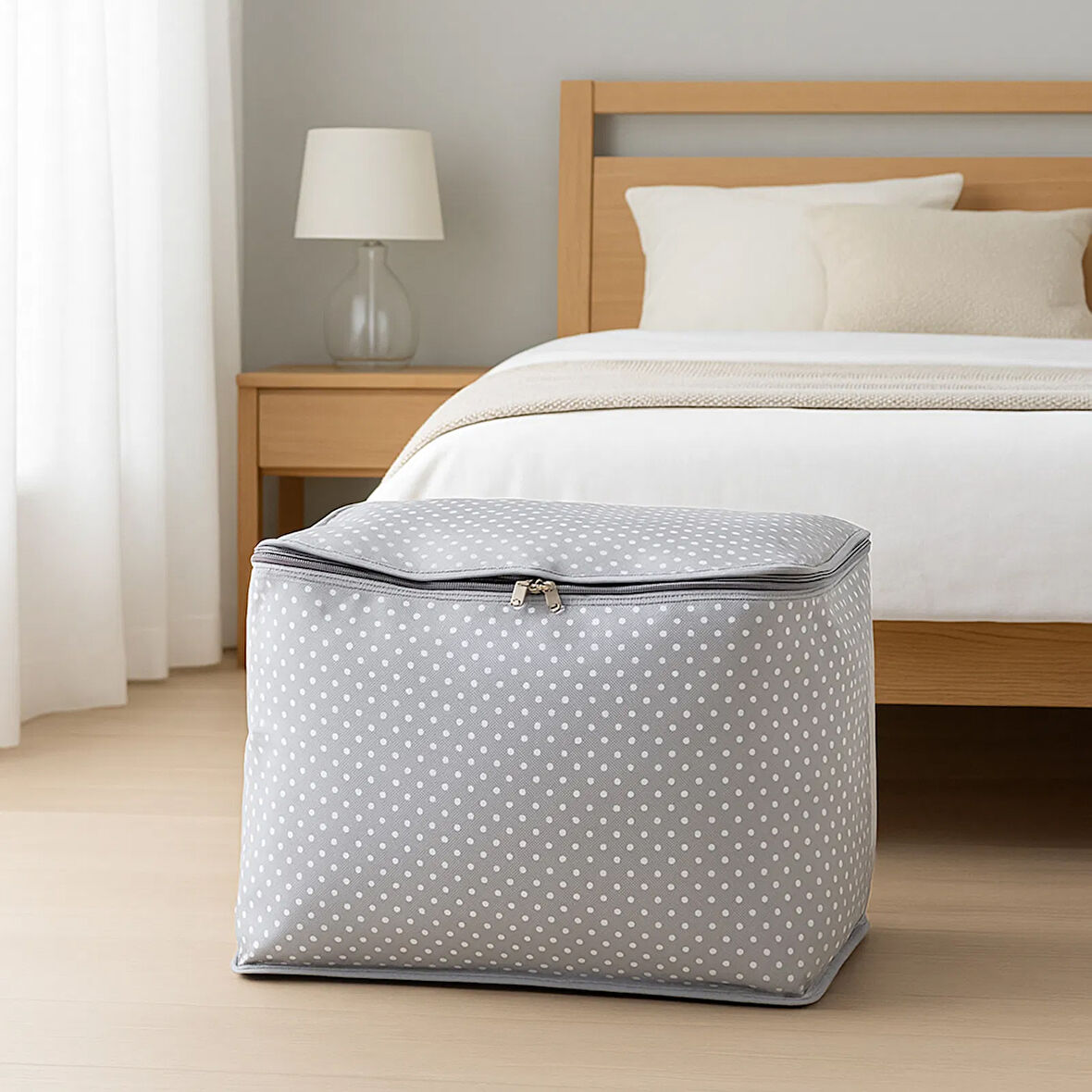 Home Puantiye Detaylı Mini Boy Hurç - Gri - 30x22x18 cm