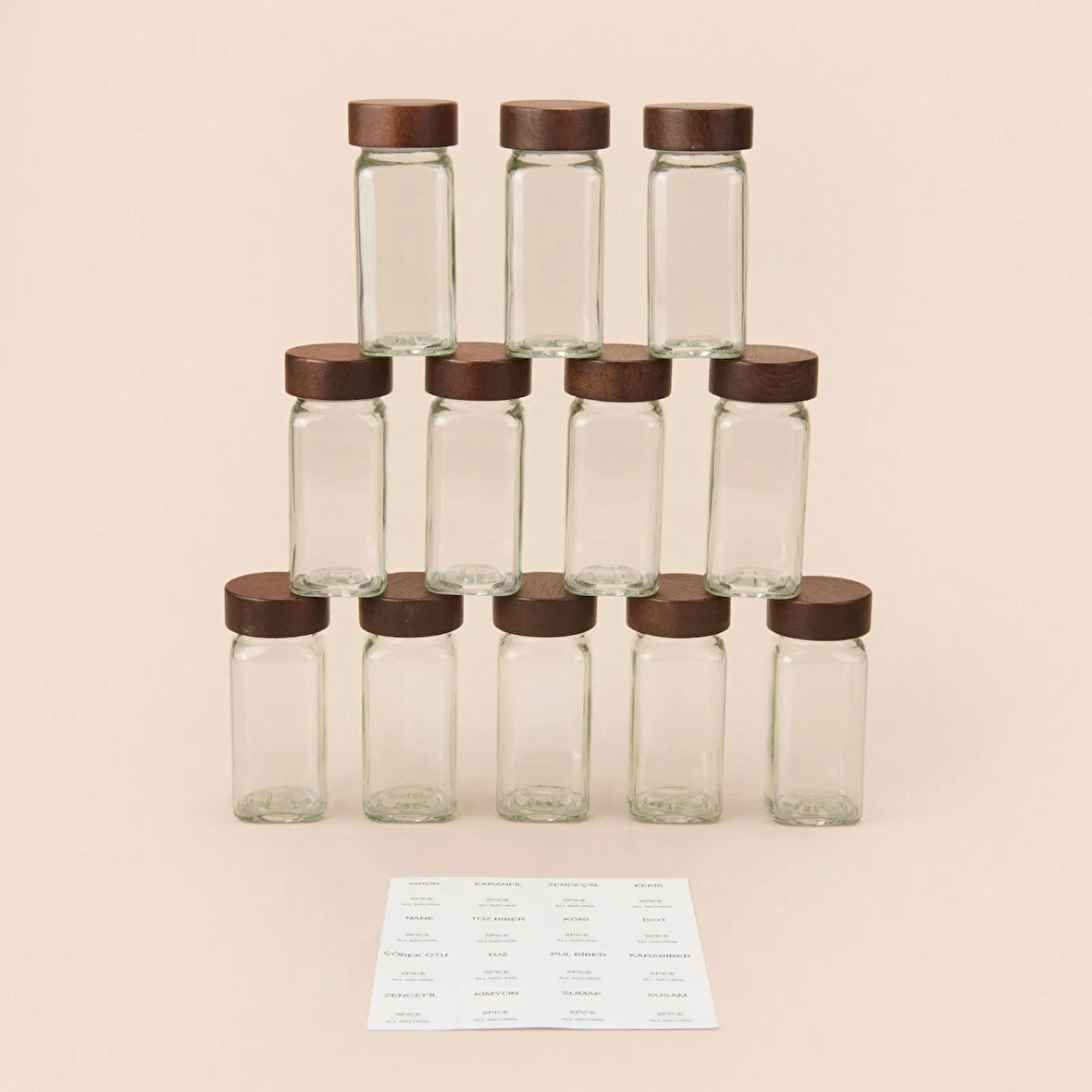 Akasya 12'li Baharatlık Seti - Şeffaf / Kahverengi- 120 ml