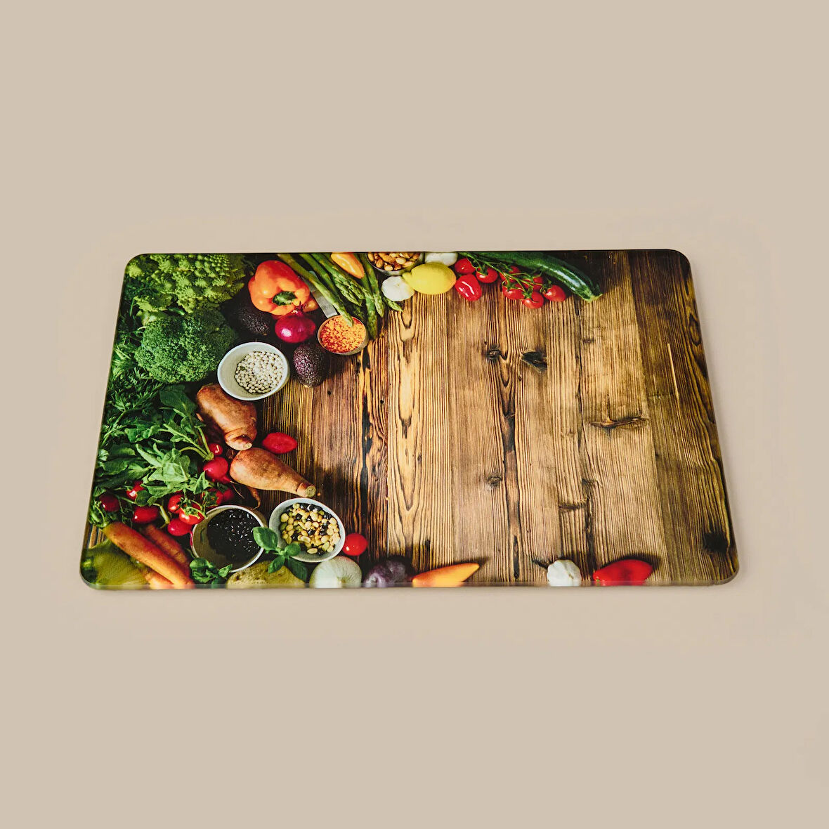 Ahşap Desenli Cam Kesme Tahtası - Renkli - 20x30 cm