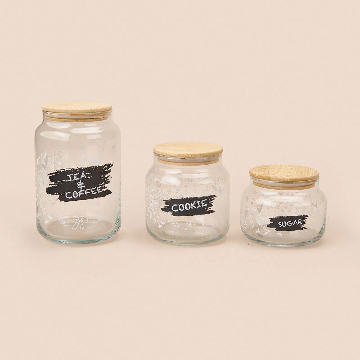 Siena Jar 3'lü Kavanoz Seti - Açık Kahverengi / Şeffaf