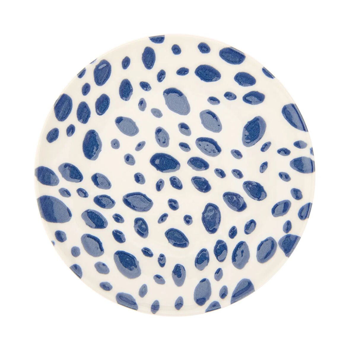 Porselen Lido Puantiyeli Pasta Tabağı - Mavi - 19 cm