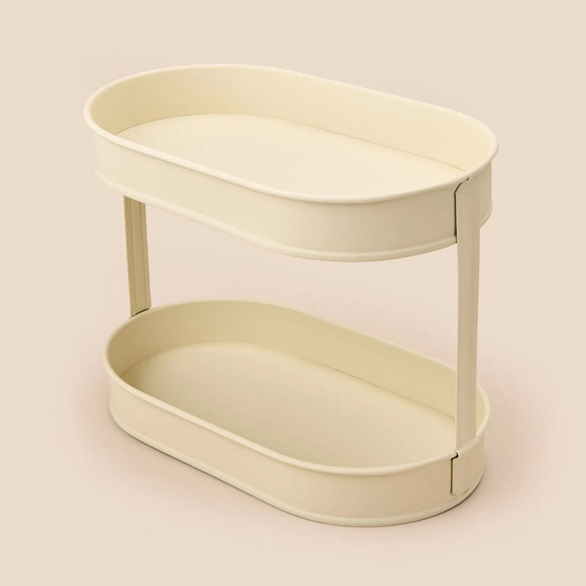 Bath 2 Katlı Oval Organizer - Krem - 32,5x19 cm