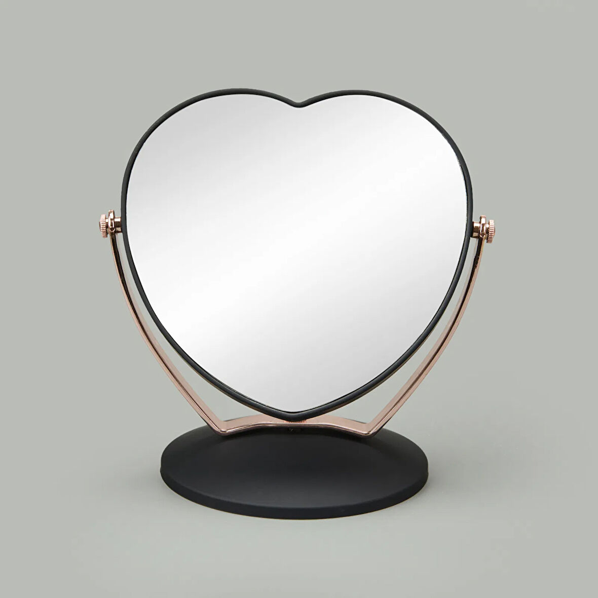 Kalp Çift Taraflı 3X Yakınlaştırmalı Ayna - Siyah / Rose Gold - 19x12 cm