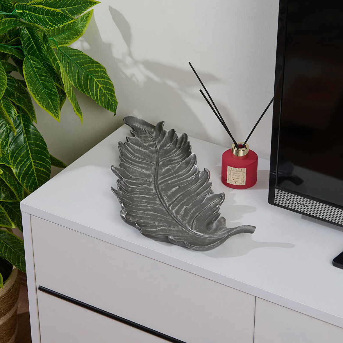 Deco Moena Dekoratif Tabak - Gümüş - 44x19 cm