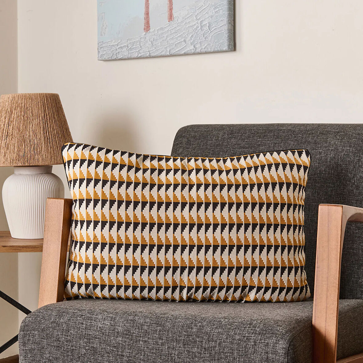 Soft Lalbahar Kırlent - Ekru / Siyah - 40x60 cm