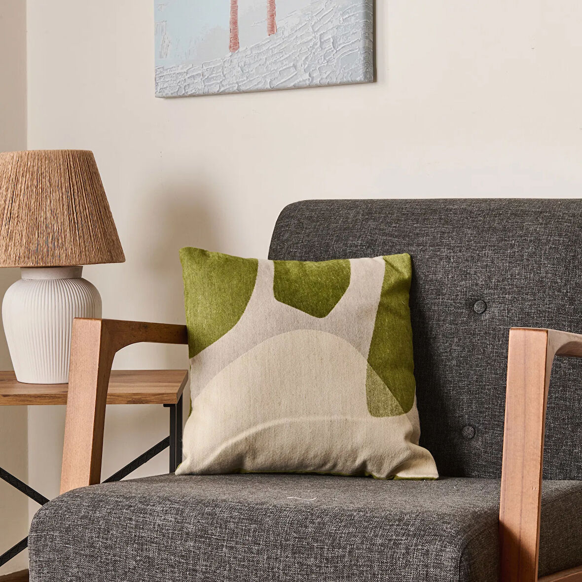 Soft Zarmine Kırlent - Ekru / Yeşil - 40x40 cm