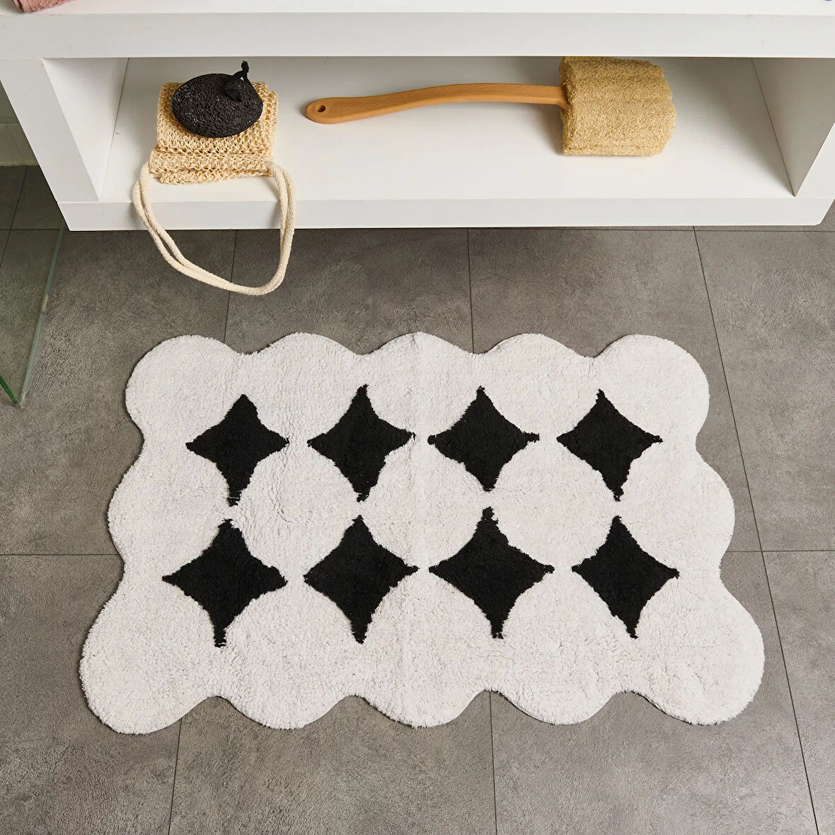 Soft Elegant Curves Tufting Banyo Paspası - Siyah - 60x90 cm