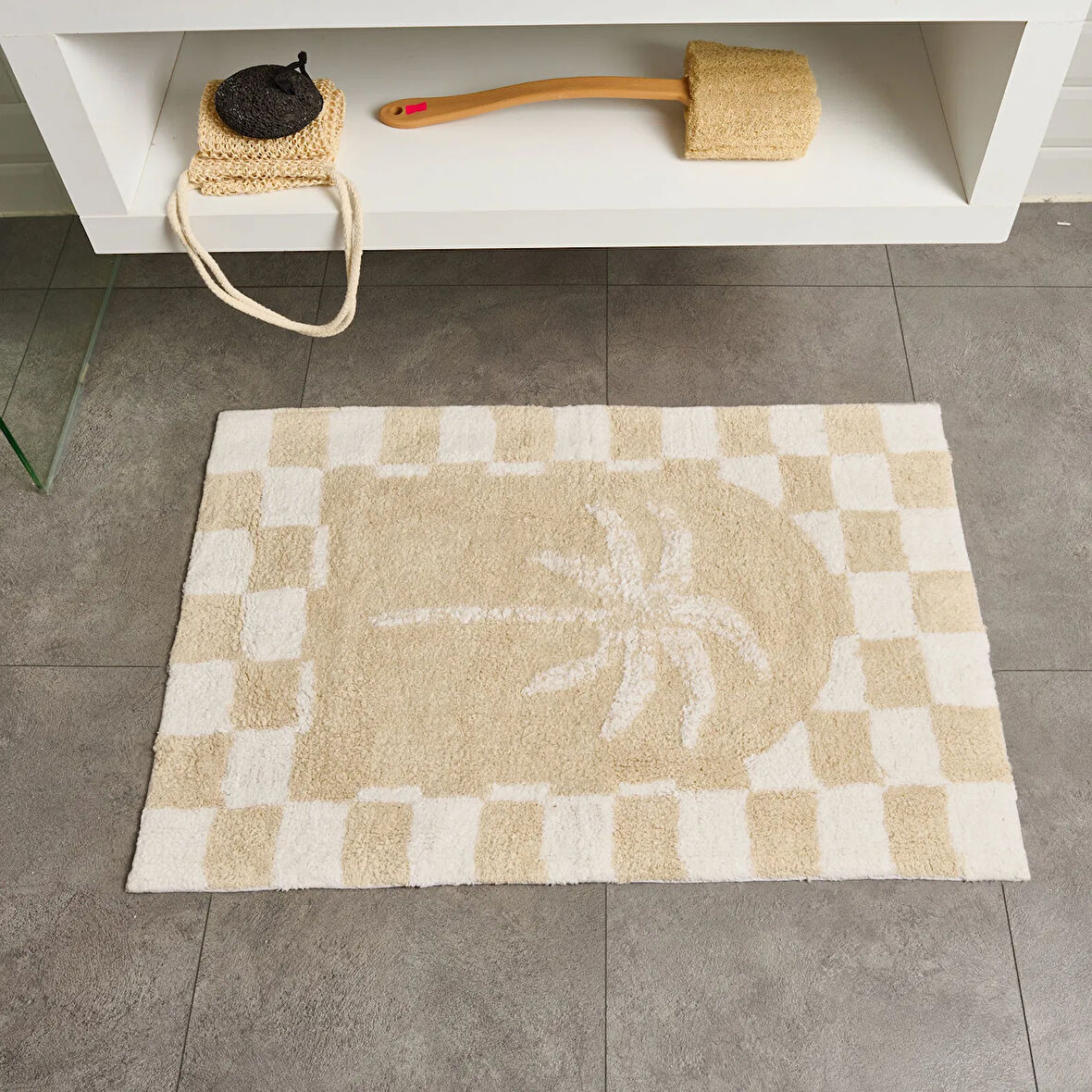 Soft Palm Tufting Banyo Paspası - Bej - 60x90 cm