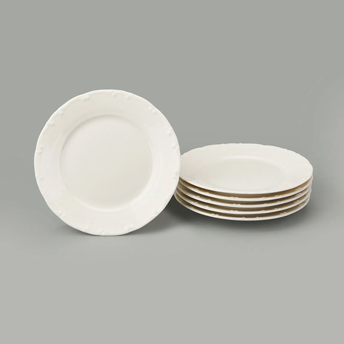 Porselen Liana 6'lı Tatlı Tabağı - Krem - 19 cm