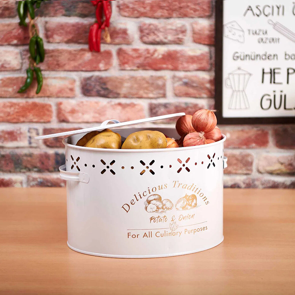 Metal Bölmeli Patates Soğan Kovası - Beyaz - 18 lt