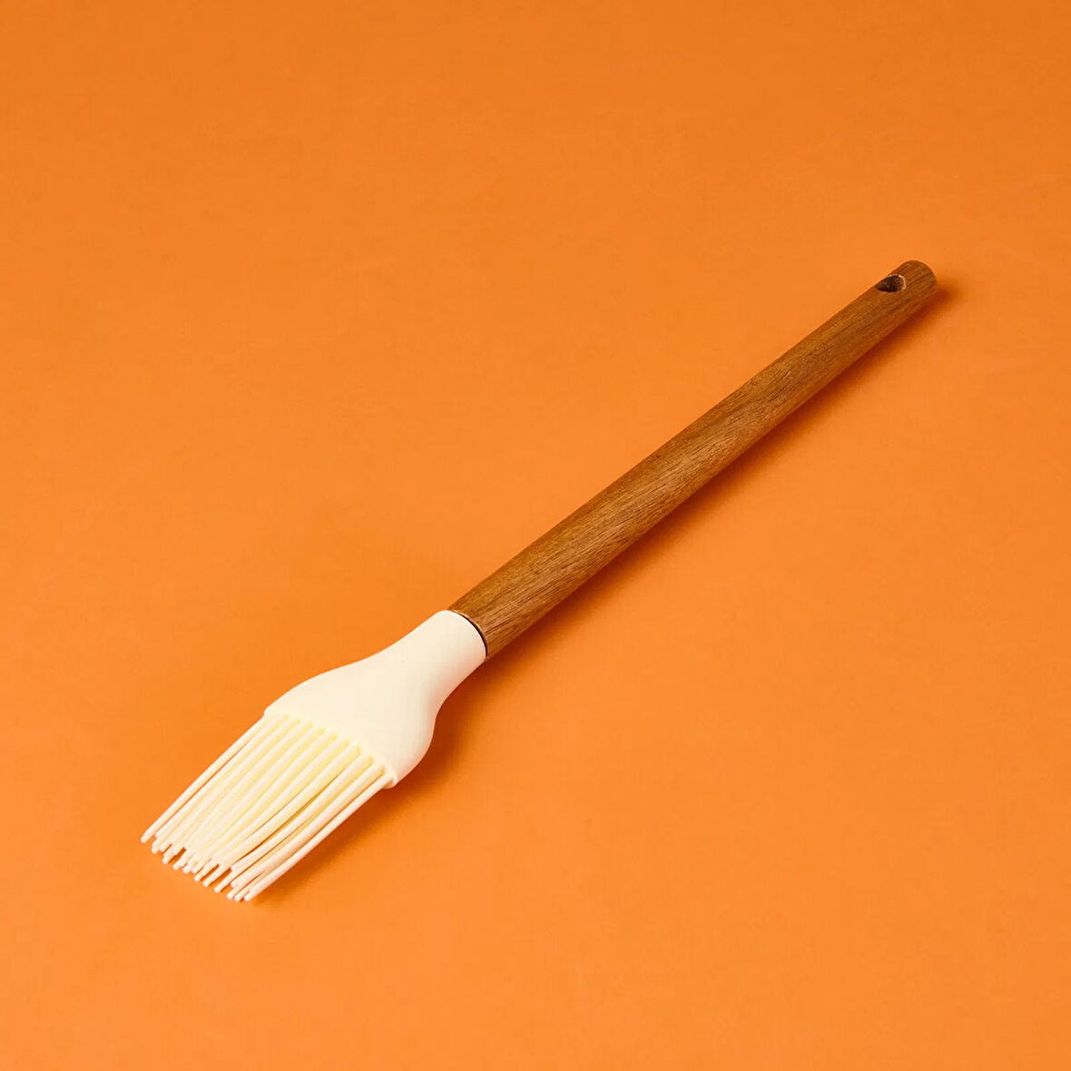 Ahşap Saplı Silikon Fırça - Krem / Kahverengi