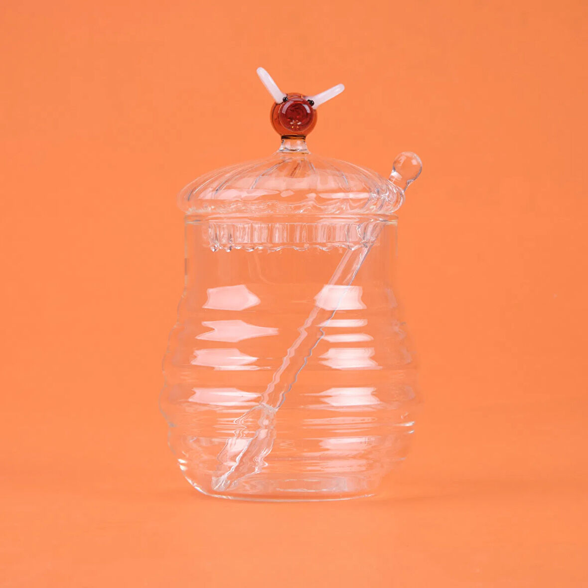 Kitchen Borosilikat Cam Bal Kavanozu ve Kaşık - Şeffaf - 260 ml