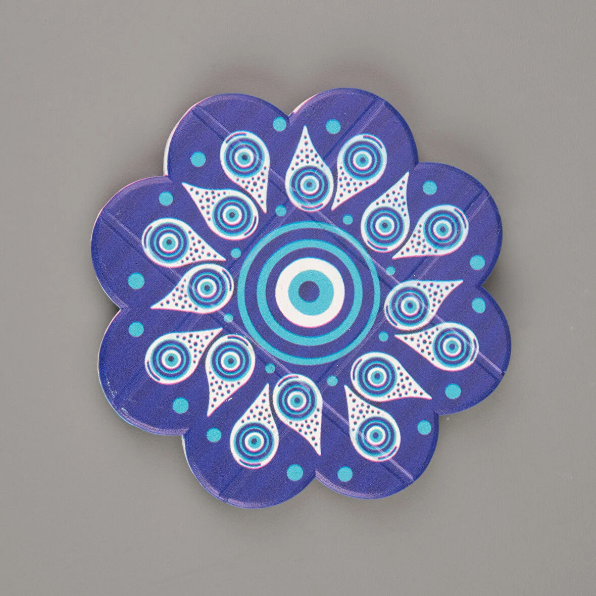 Baskılı Papatya Bardak Altlığı - Mavi / Beyaz - 10,5 cm