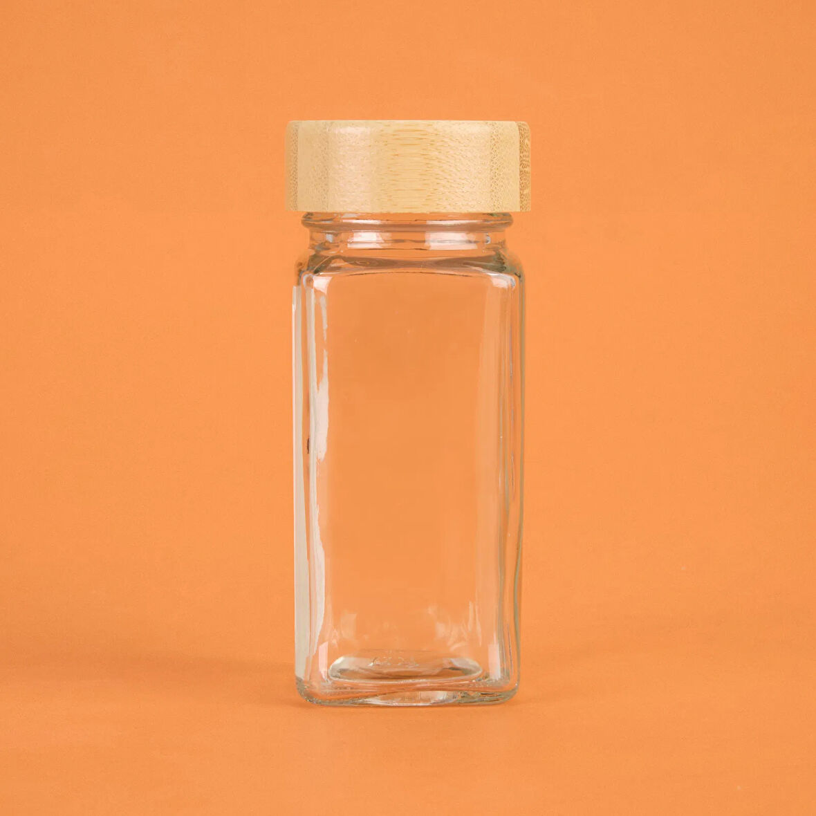 Bambu Kapaklı Etiketli Cam Baharatlık - Açık Kahverengi - 12 cm