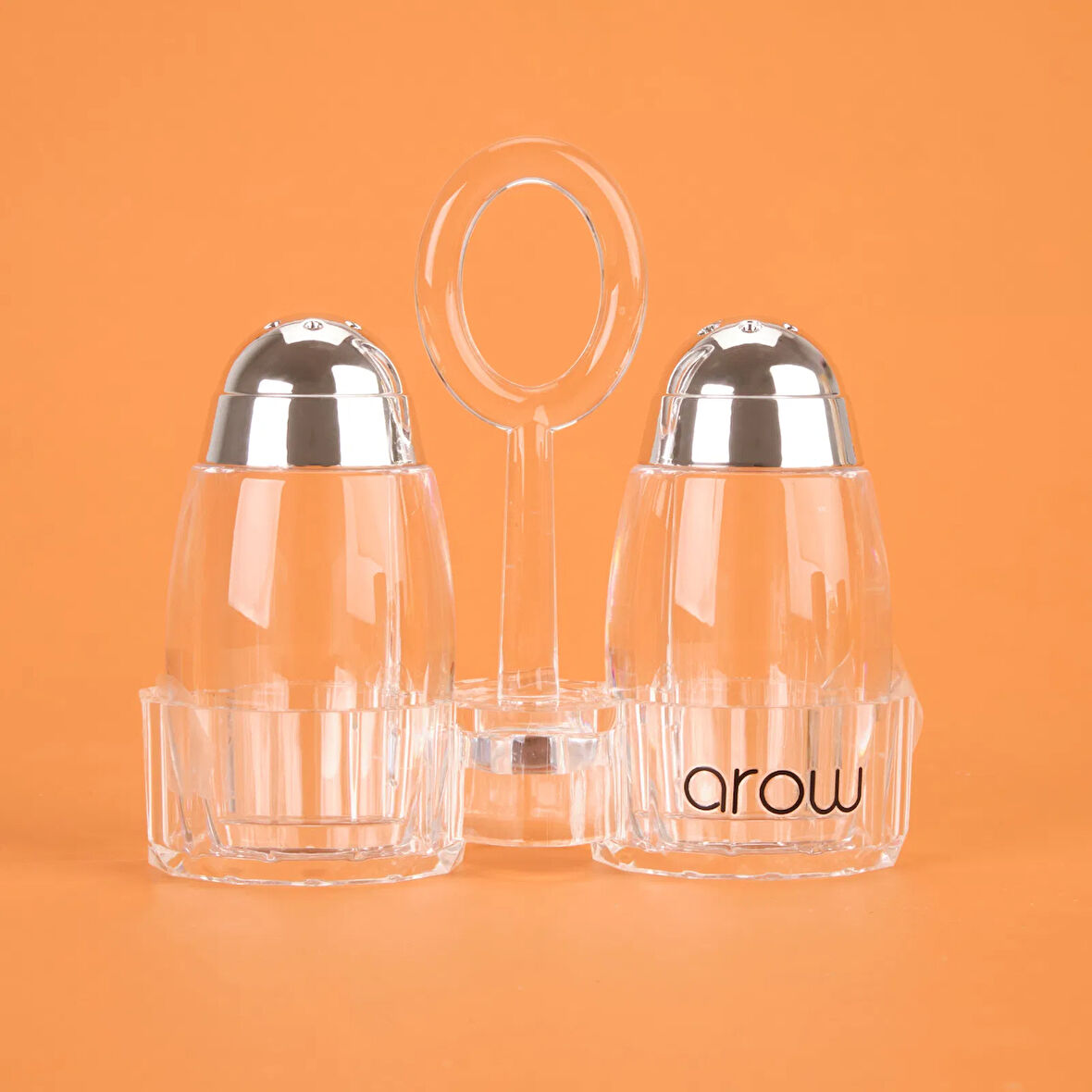 Metal Başlıklı Akrilik Tuzluk Seti - Şeffaf / Gri - 7 cm