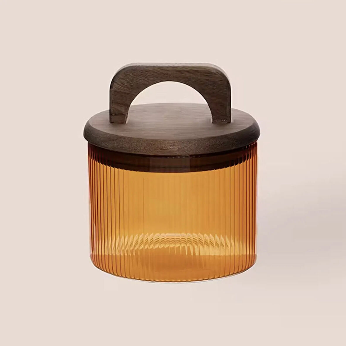 Mia Akasya Kulplu Cam Kavanoz - Amber - 350 ml