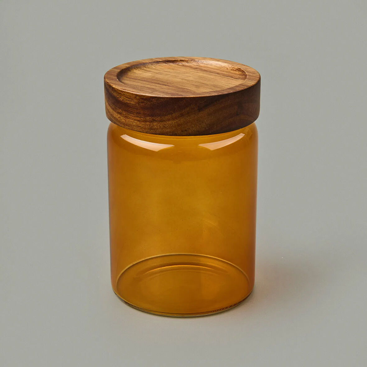 Mia Akasya Yuvarlak Cam Kavanoz - Amber - 850 ml