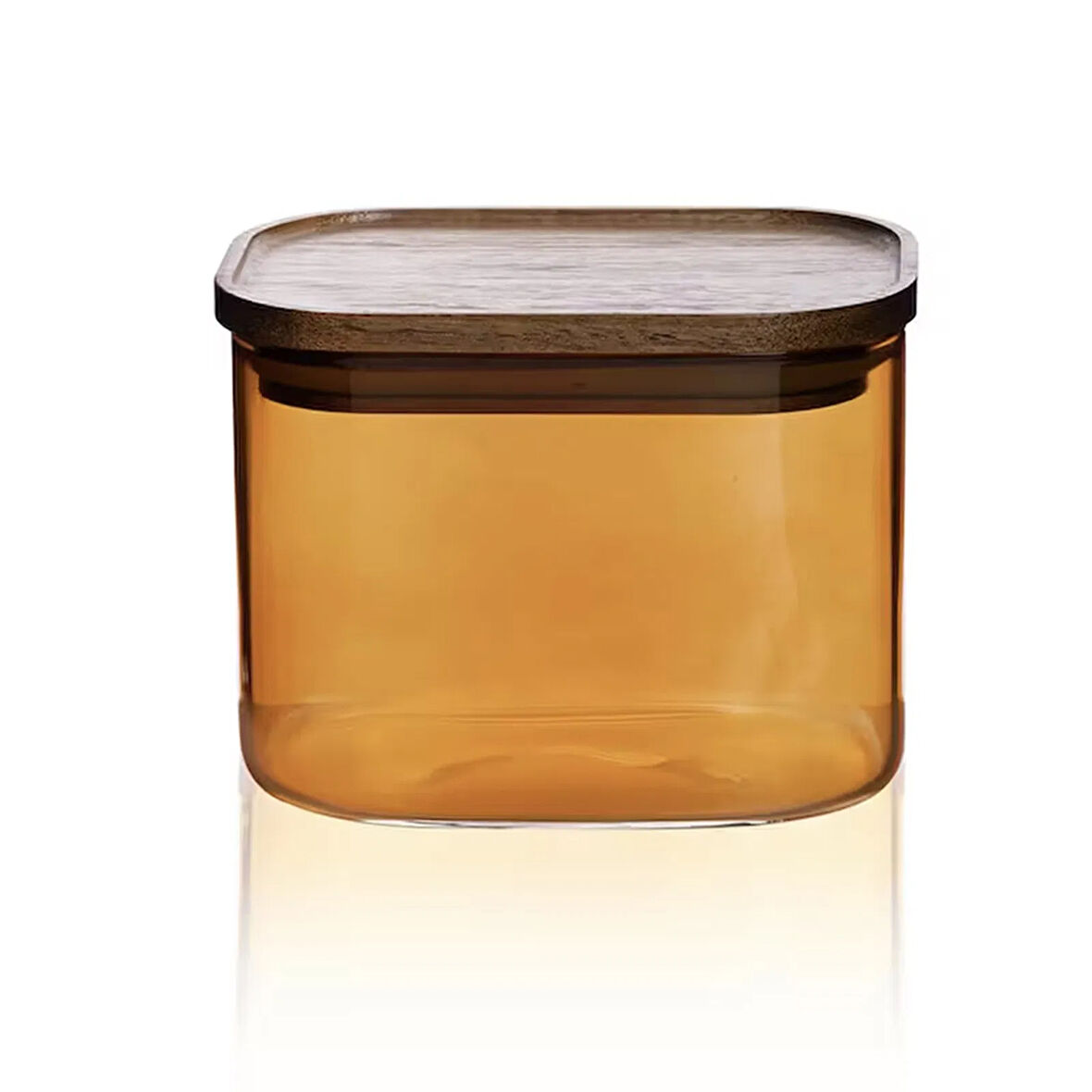 Mia Akasya Dikdörtgen Cam Kavanoz - Amber - 500 ml