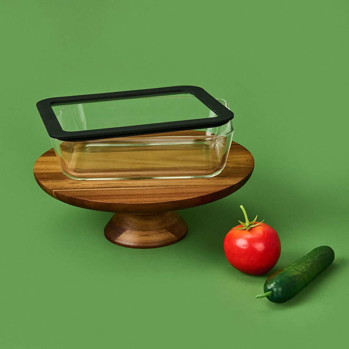 Silikon Kenarlı Cam Kapaklı Saklama Kabı - Siyah / Şeffaf - 1,4 lt