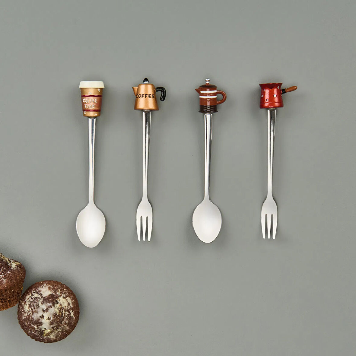 Kaşık ve Çatal Figürlü 4 Parça Sunum Seti - Renkli