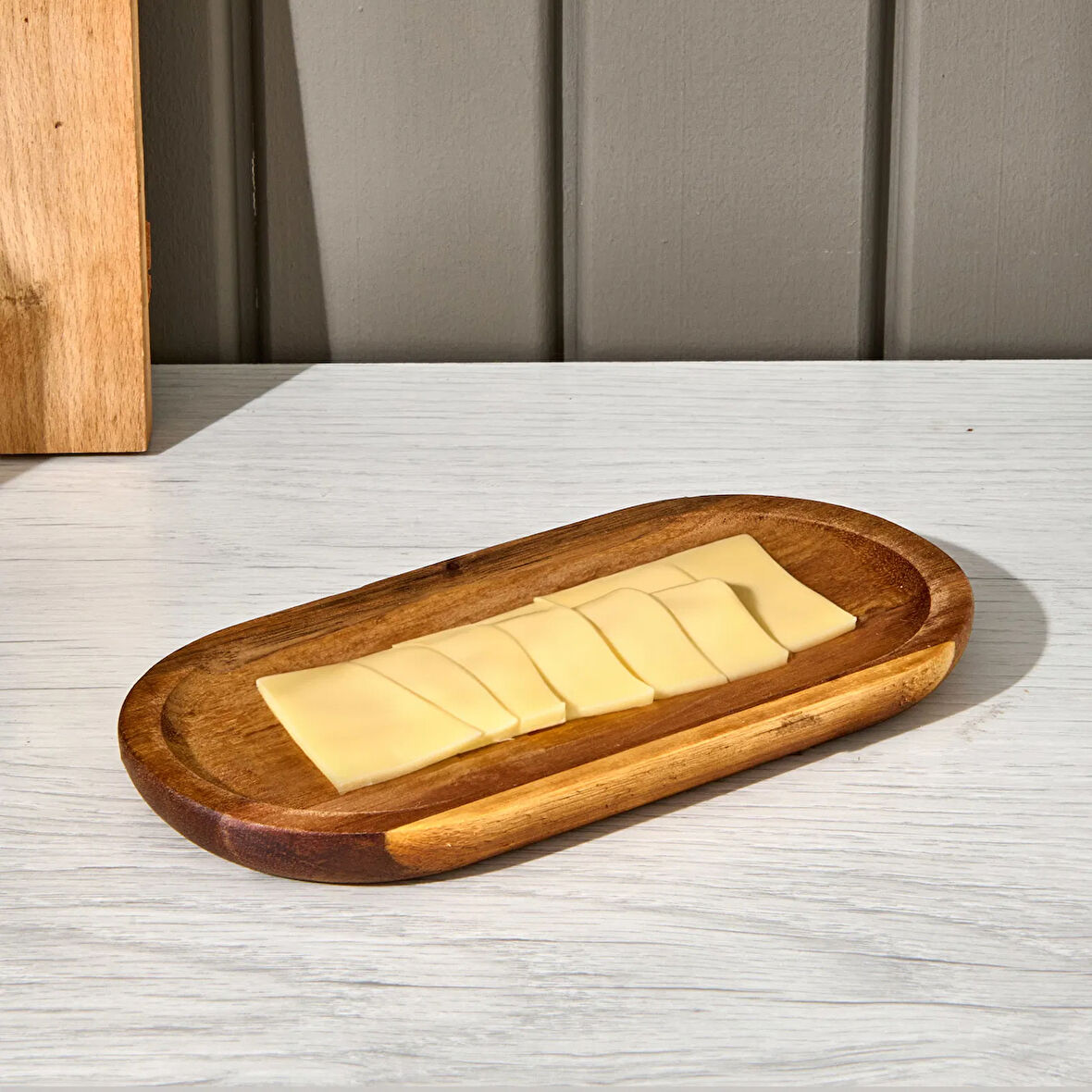 Akasya Oval Servis Sunum Tabağı - Kahverengi - 18,8x9,6x1,6 cm