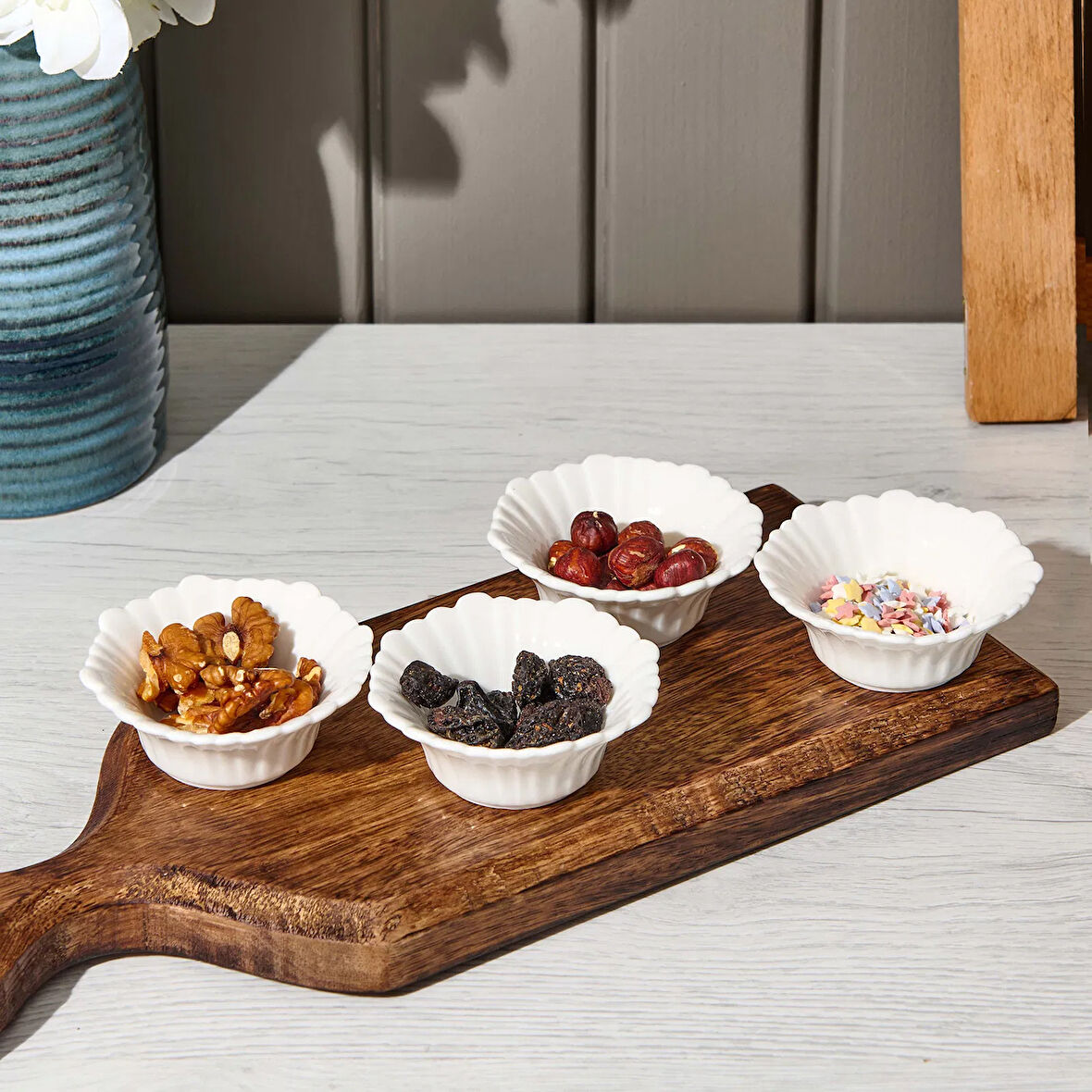 4'lü Porselen Yuvarlak Çerezlik - Beyaz - 7 cm