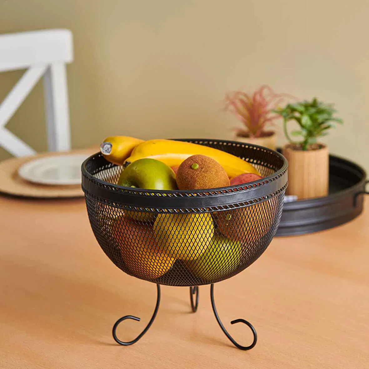 Design Aleyna Ayaklı Metal Meyvelik - Siyah