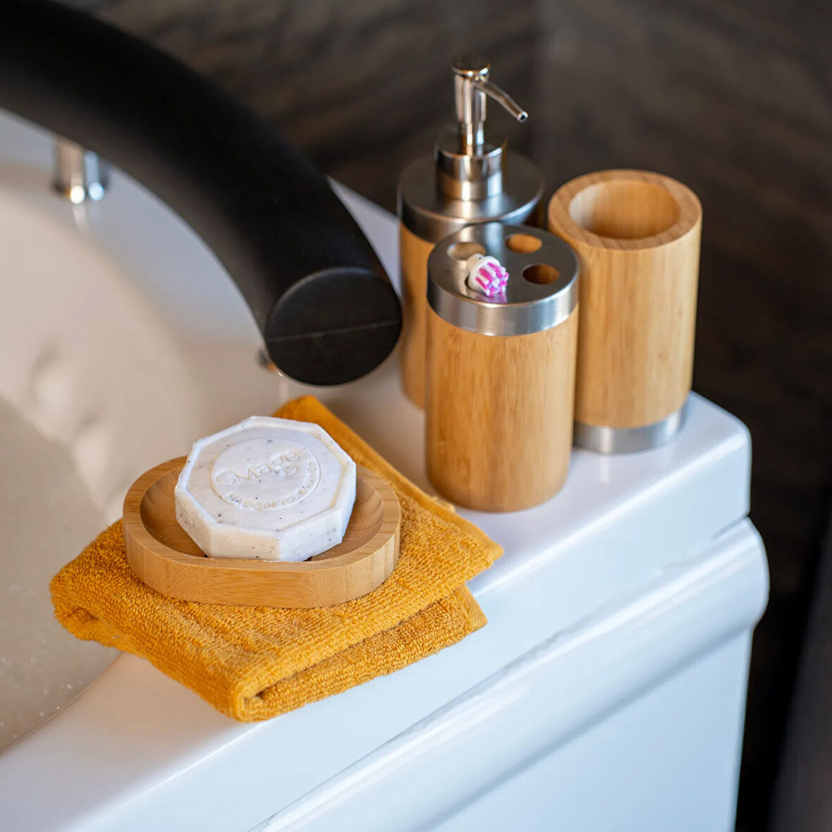 Bath Bambu 4'lü Banyo Aksesuar Seti - Bej