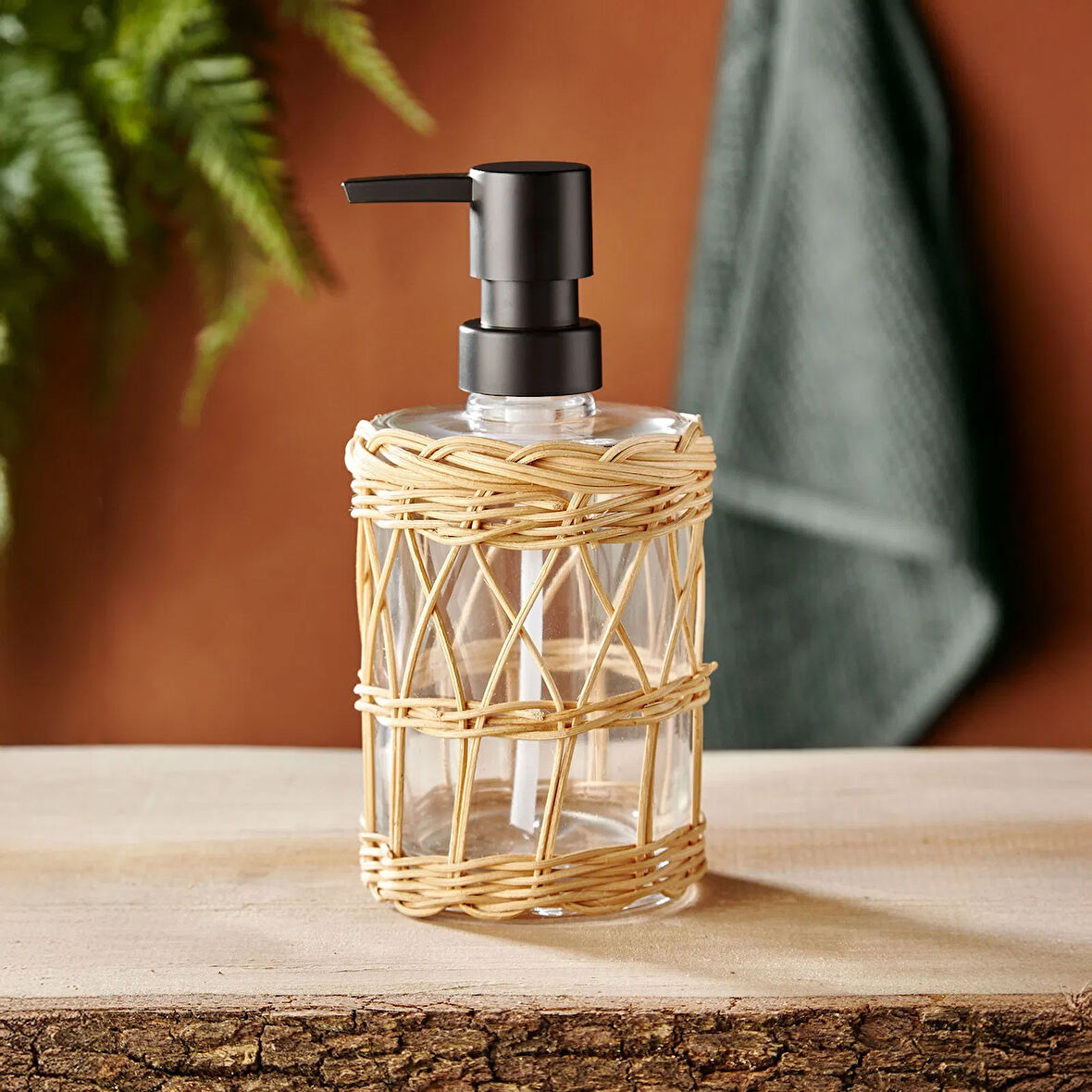 Mia Rattan Örgülü Sıvı Sabunluk - Şeffaf - 330 ml