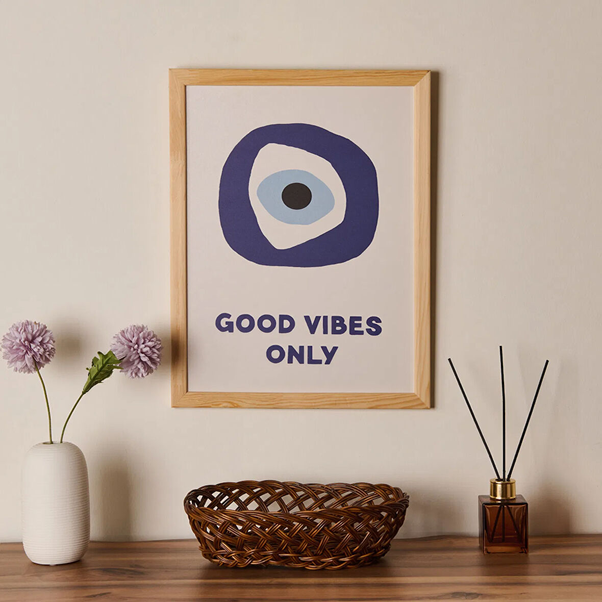 Deco Good Vibes Only Duvar Panosu - Mavi / Beyaz - 30x40 cm