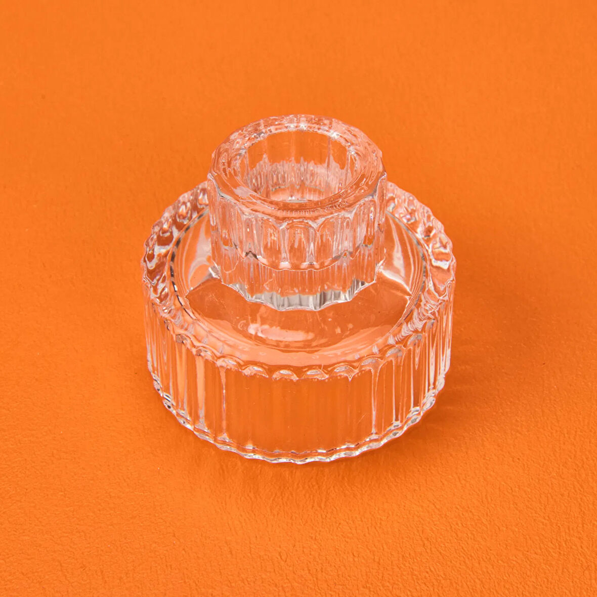 Cam Çizgili Mumluk - Şeffaf - 5x6 cm