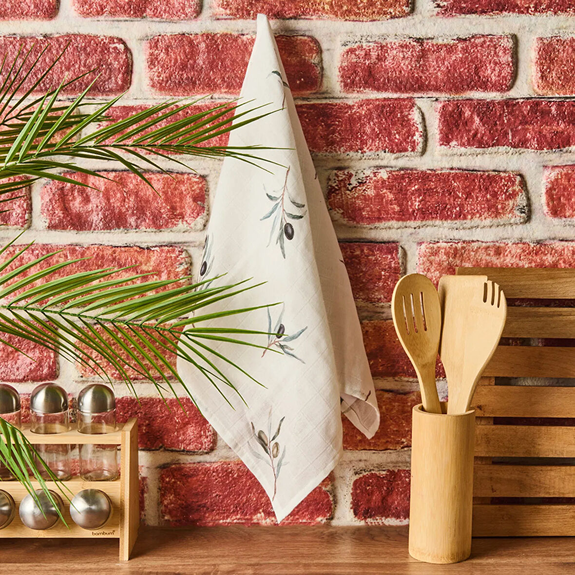 Soft Müslin Zeytin Desenli Kurulama Bezi - Beyaz - 40x60 cm