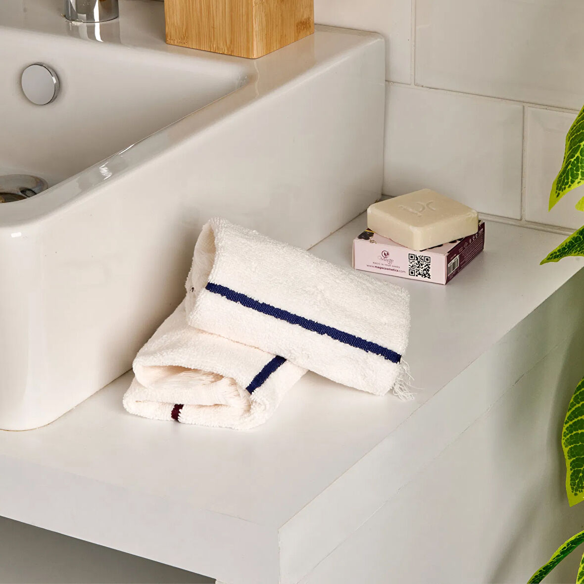 Soft Bordura 2'li Havlu Seti - Ekru - 30x30 cm