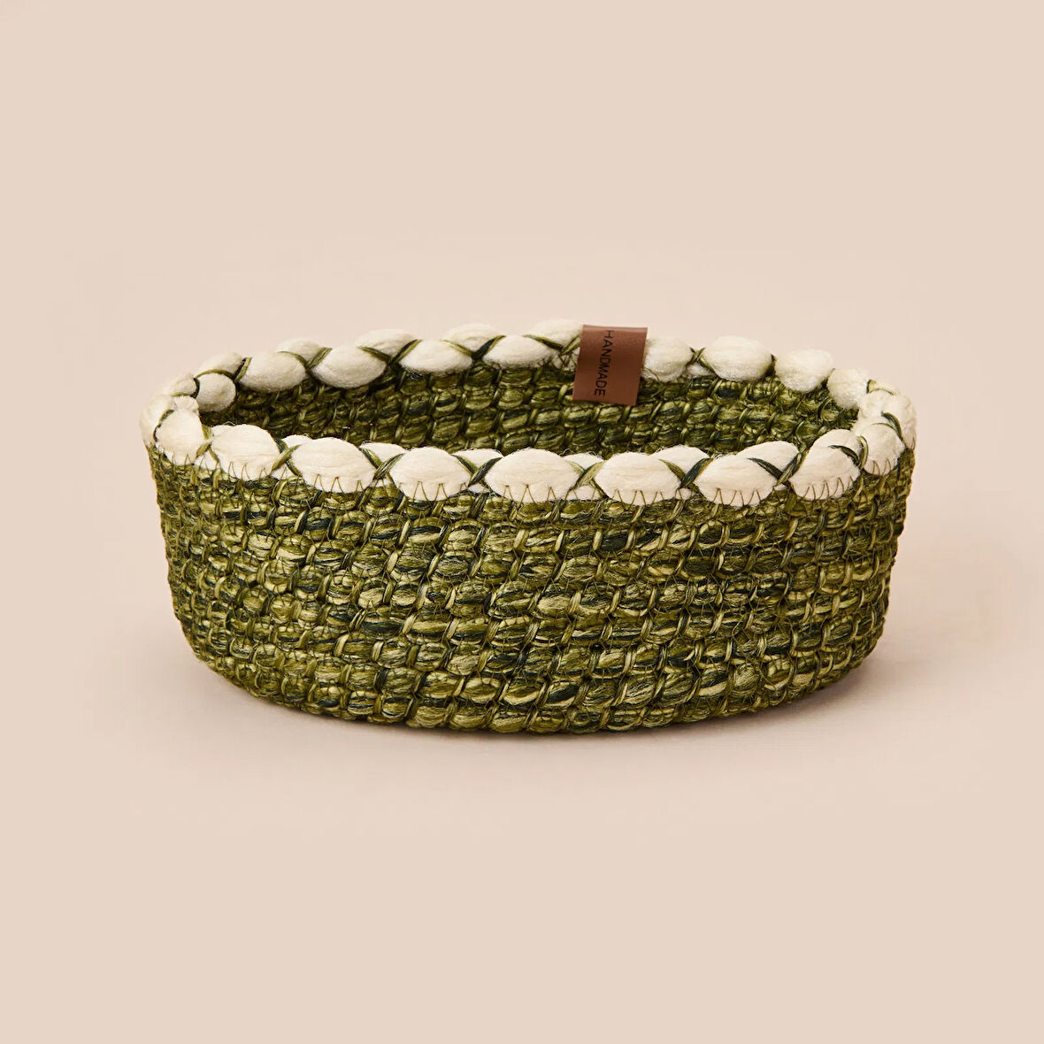 Living Green Culture Dekoratif Sepet - Krem / Yeşil - 21x8 cm