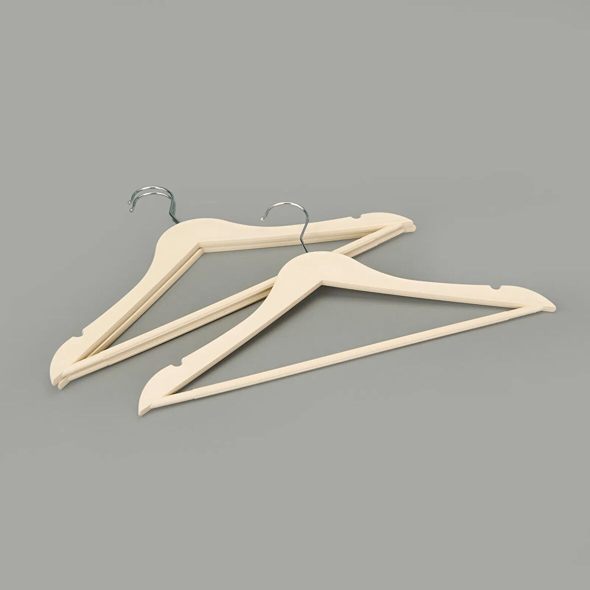 Living Ahşap Görünümlü 3'lü Plastik Askı - Krem - 43x23 cm