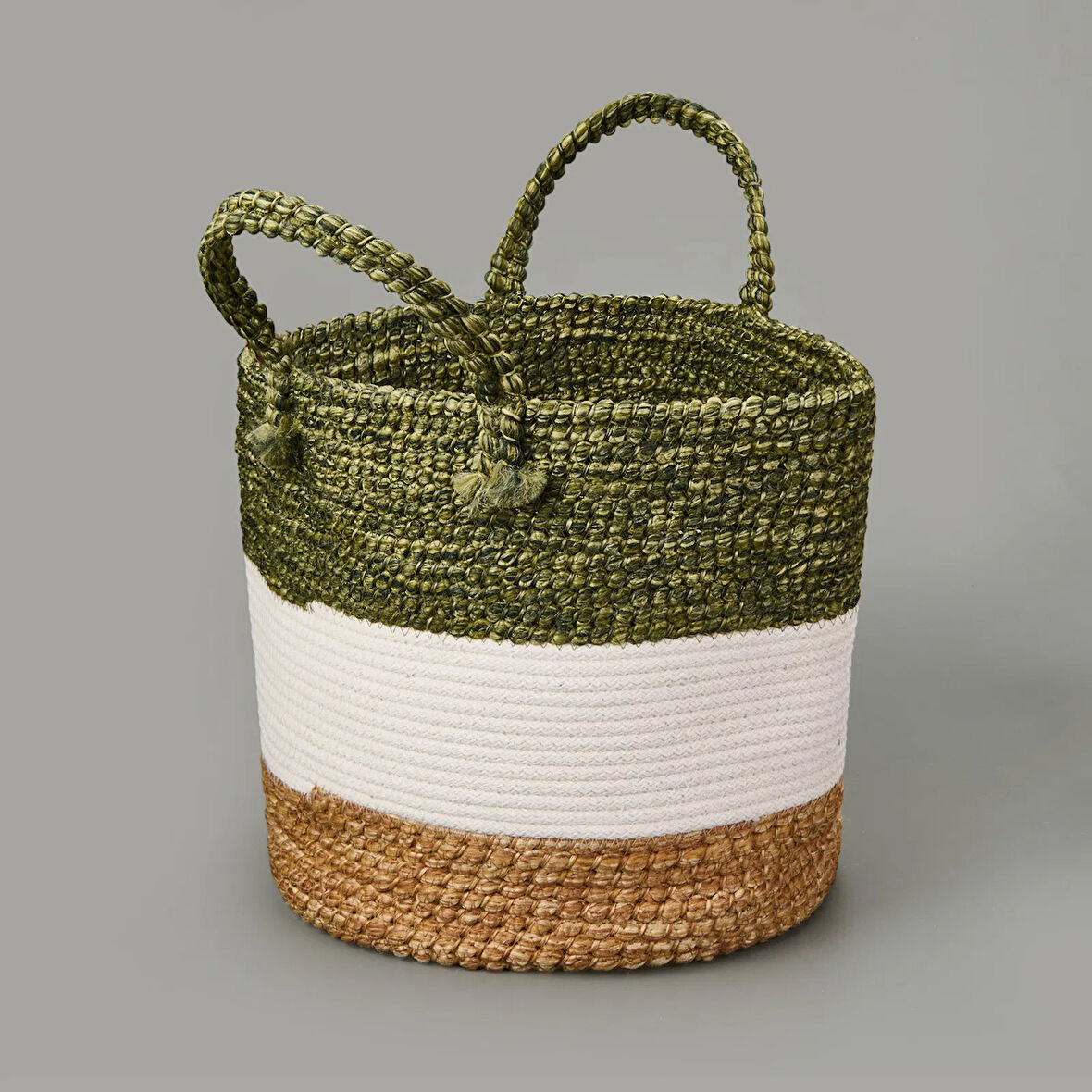 Living Green Culture Dekoratif Sepet - Krem / Yeşil - 27x28 cm