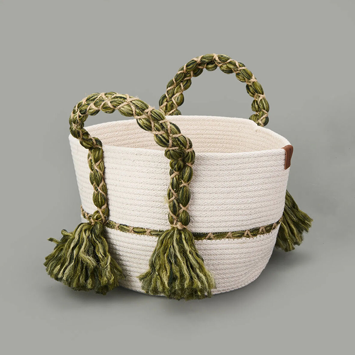 Living Green Culture Dekoratif Sepet - Krem / Yeşil - 25x21 cm