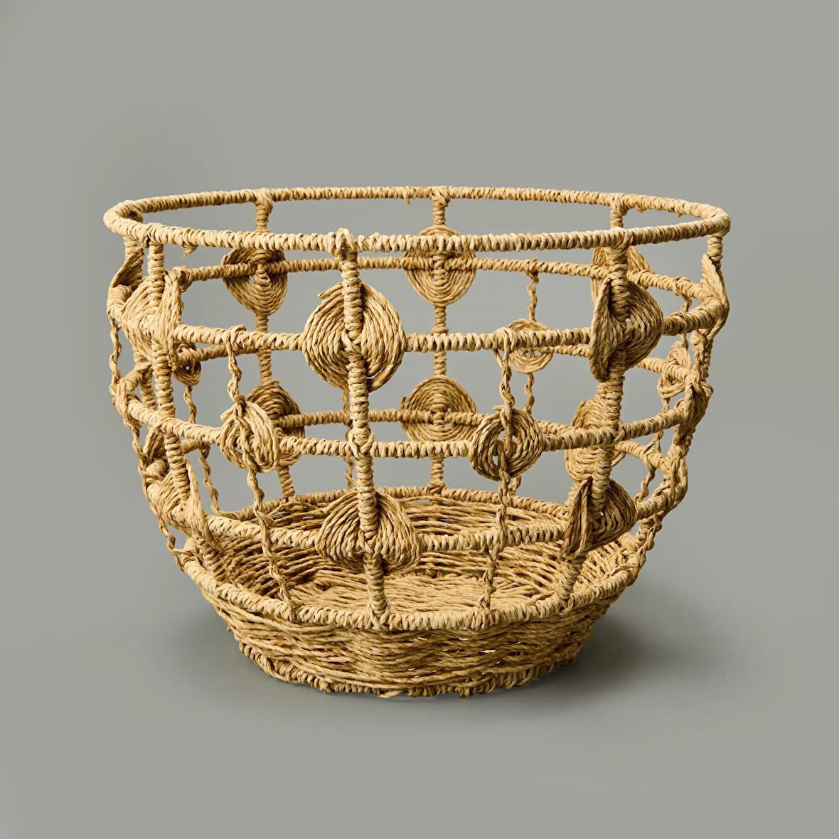 Living Sun Madness Örgü Dekoratif Sepet - Bej - 35x25 cm