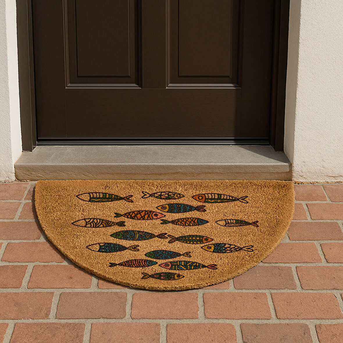 Home Koko Fish Yarım Ay Kapı Önü Paspası - Renkli - 45x75 cm
