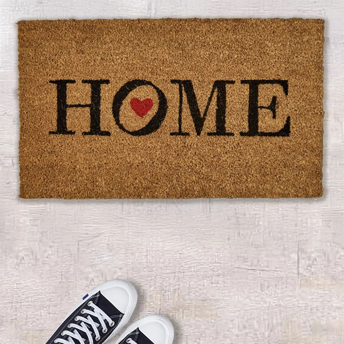 Home Kırmızı Kalp Kapı Önü Paspası - Bej - 35x60 cm