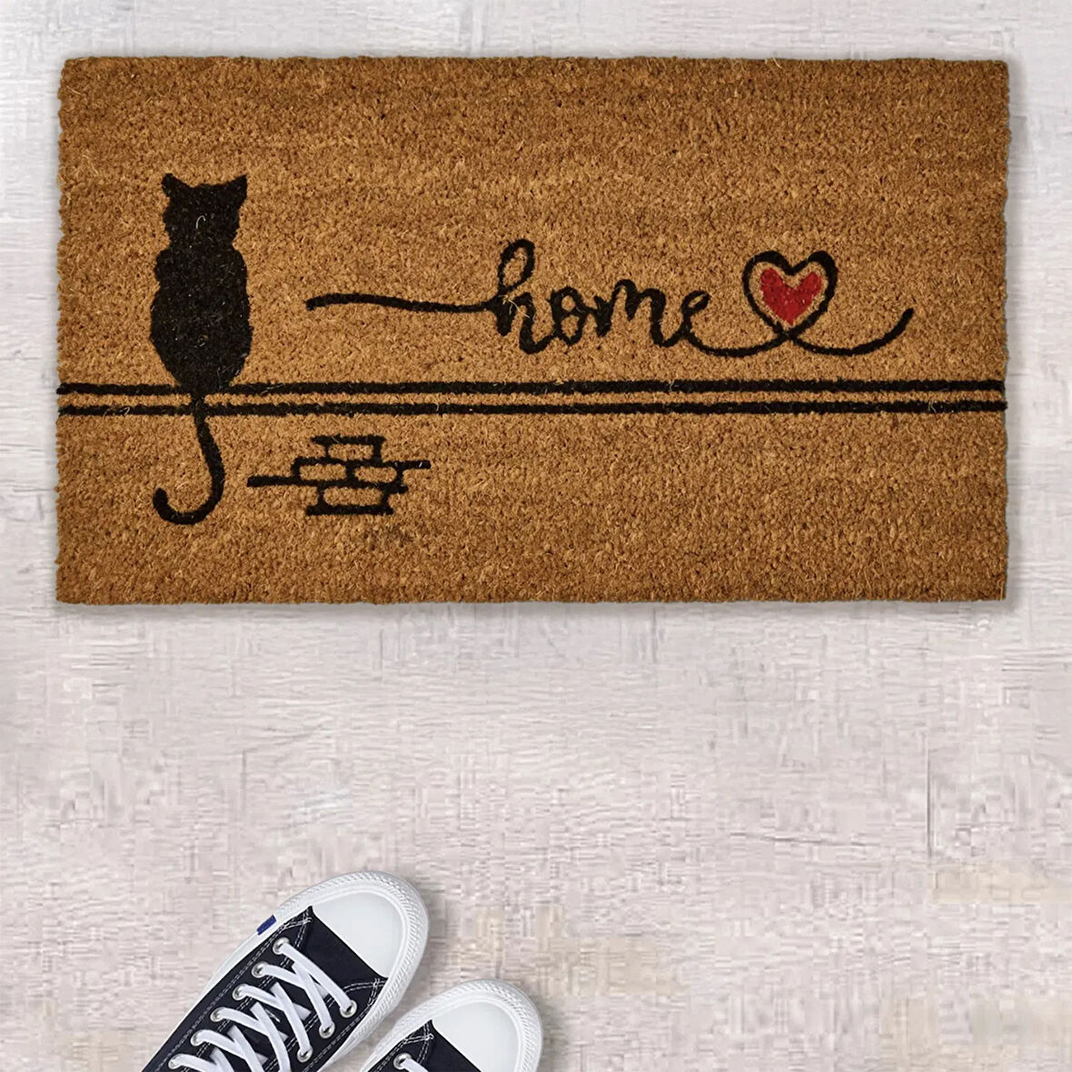 Home Duvardaki Kedi Kapı Önü Paspası - Bej - 35x60 cm