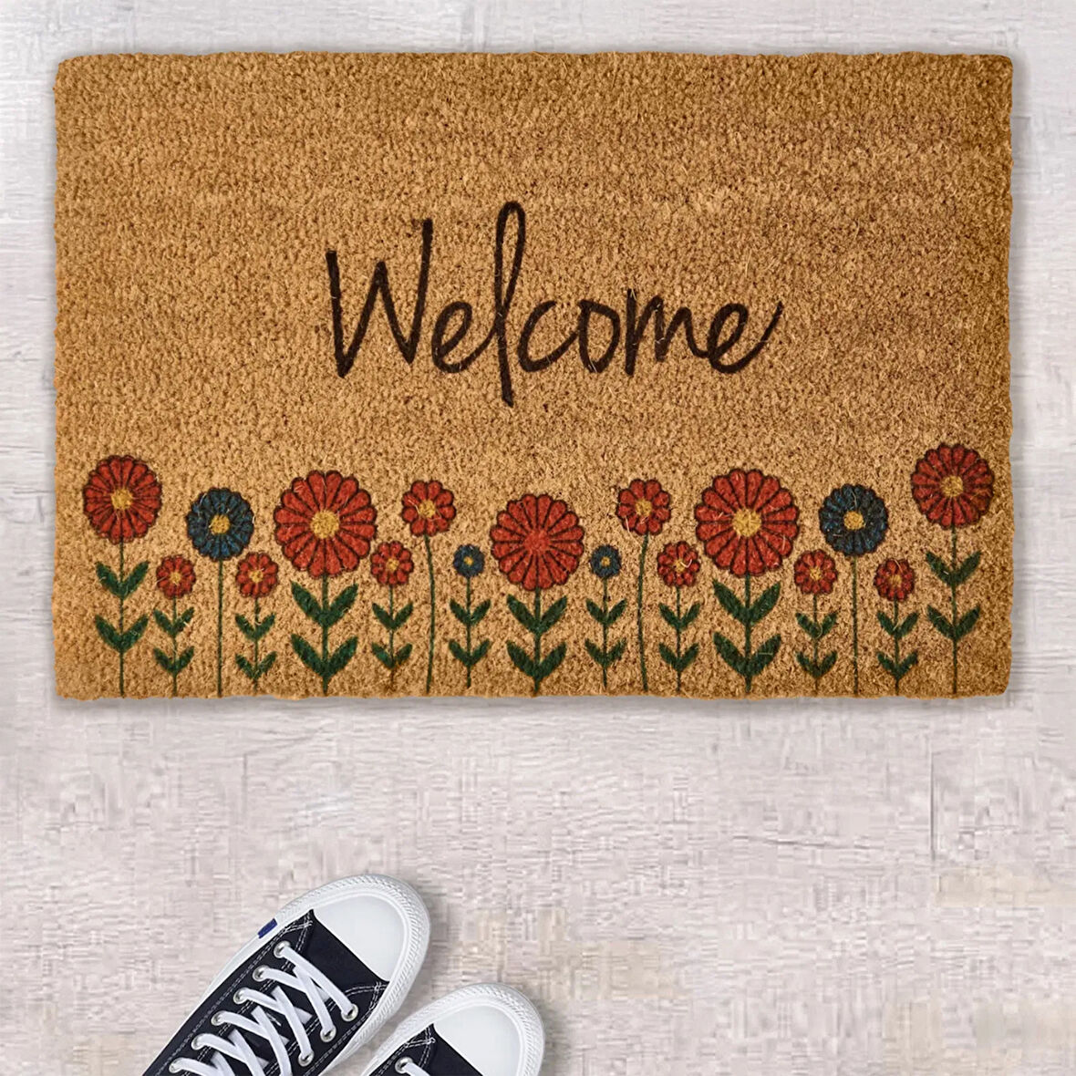 Home Blattern Koko Çiçek Desenli Welcome Kapı Paspası - Renkli - 40x60 cm