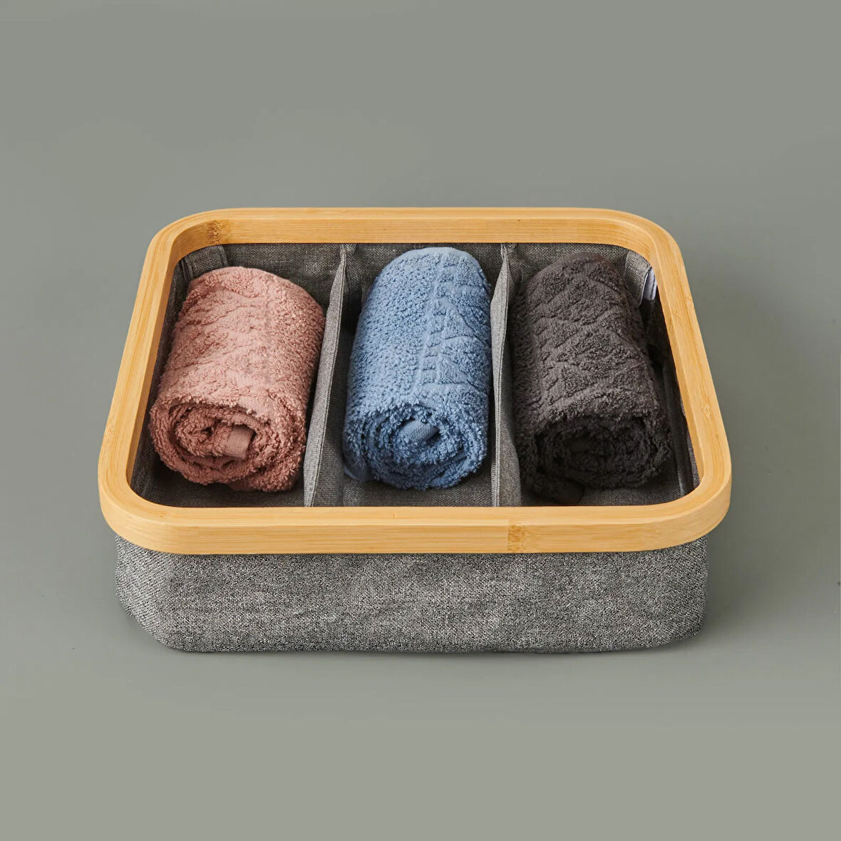 3 Bölmeli Katlanabilir Sepet - Gri - 30x30 cm