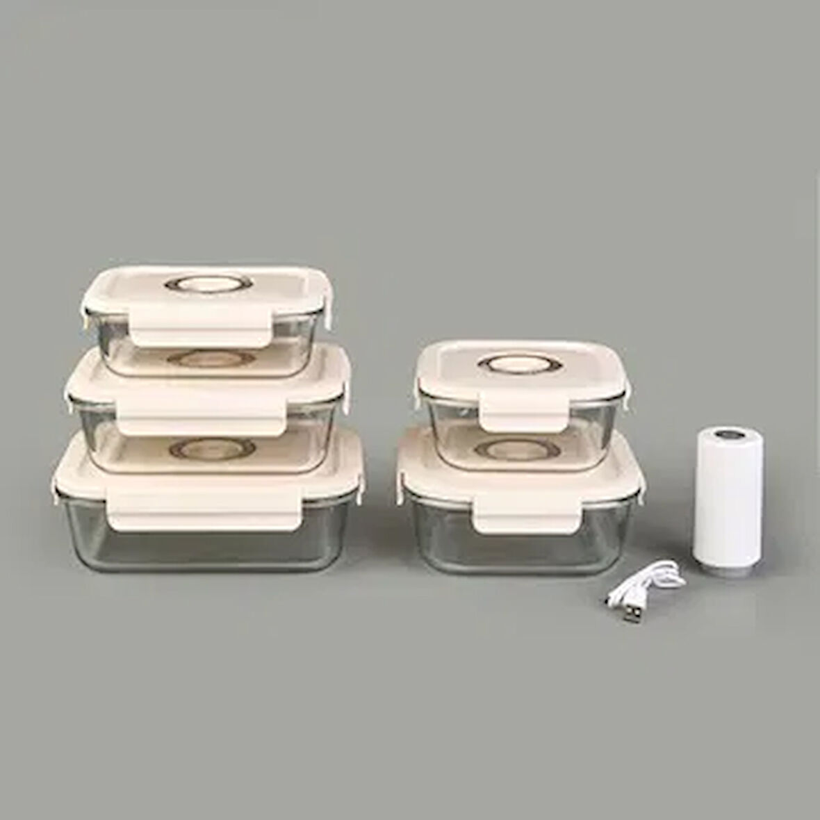 5'li Vakumlu Cam Saklama Kabı Seti - Renkli