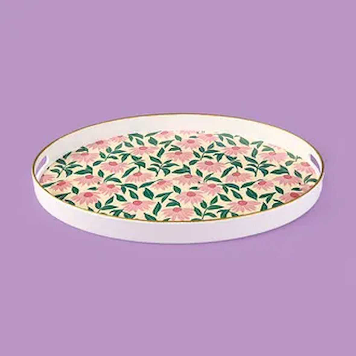 Kitchen Pink Flower Oval Tepsi - Renkli - 39 cm
