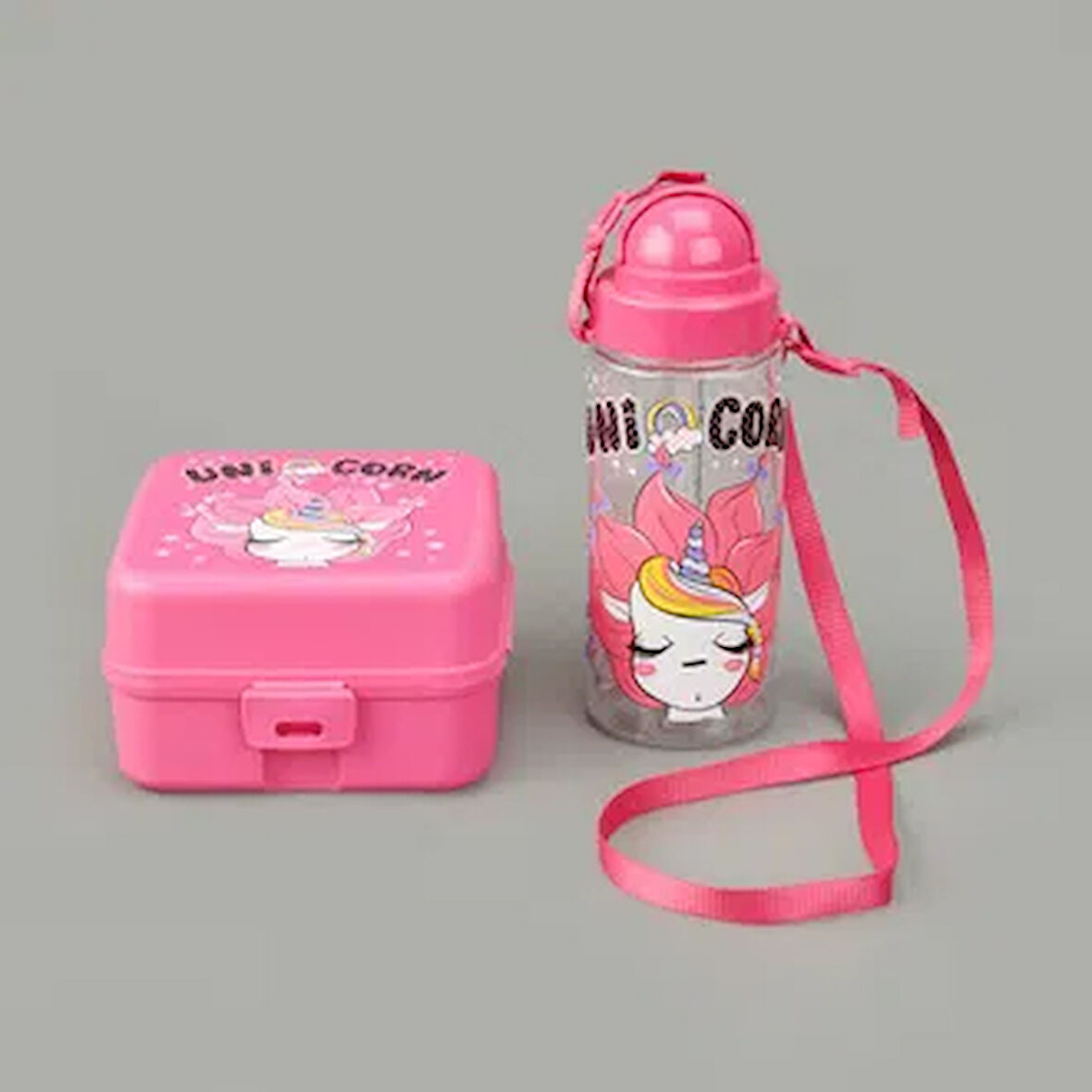 Leya Kız Çocuk Matara ve Beslenme Kutusu Seti - Pembe - 1 lt + 500 ml