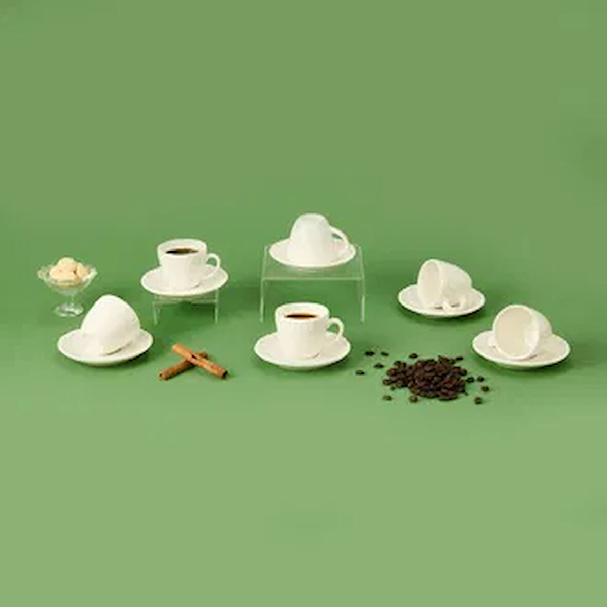Porselen 12 Parça Kahve Fincan Seti - Beyaz