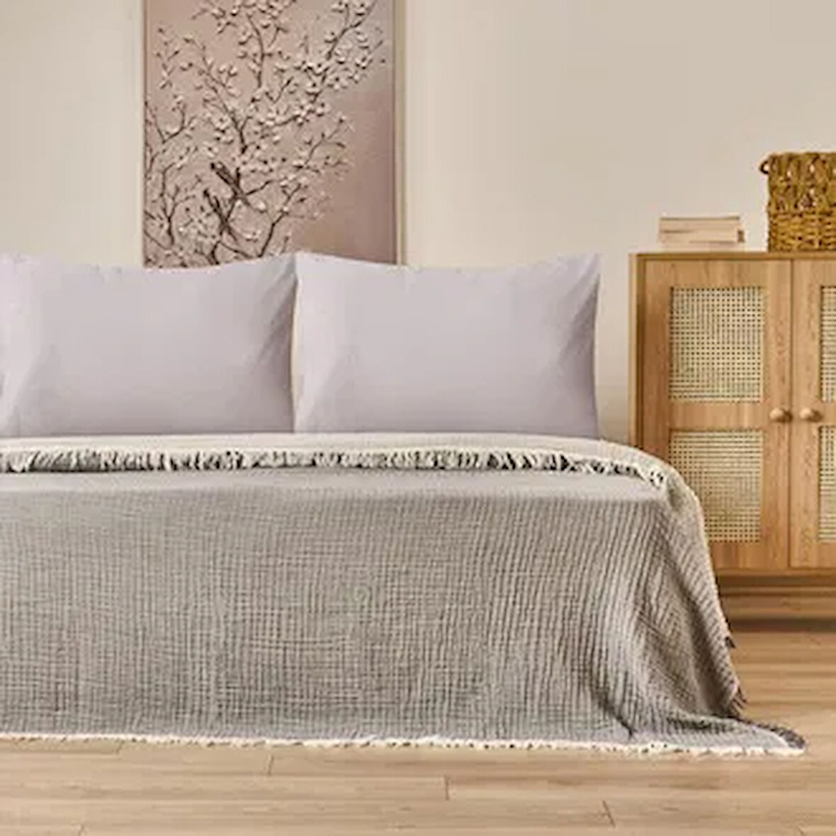 Soft Hevin Çift Kişilik Yatak Örtüsü - Antrasit - 220x240 cm