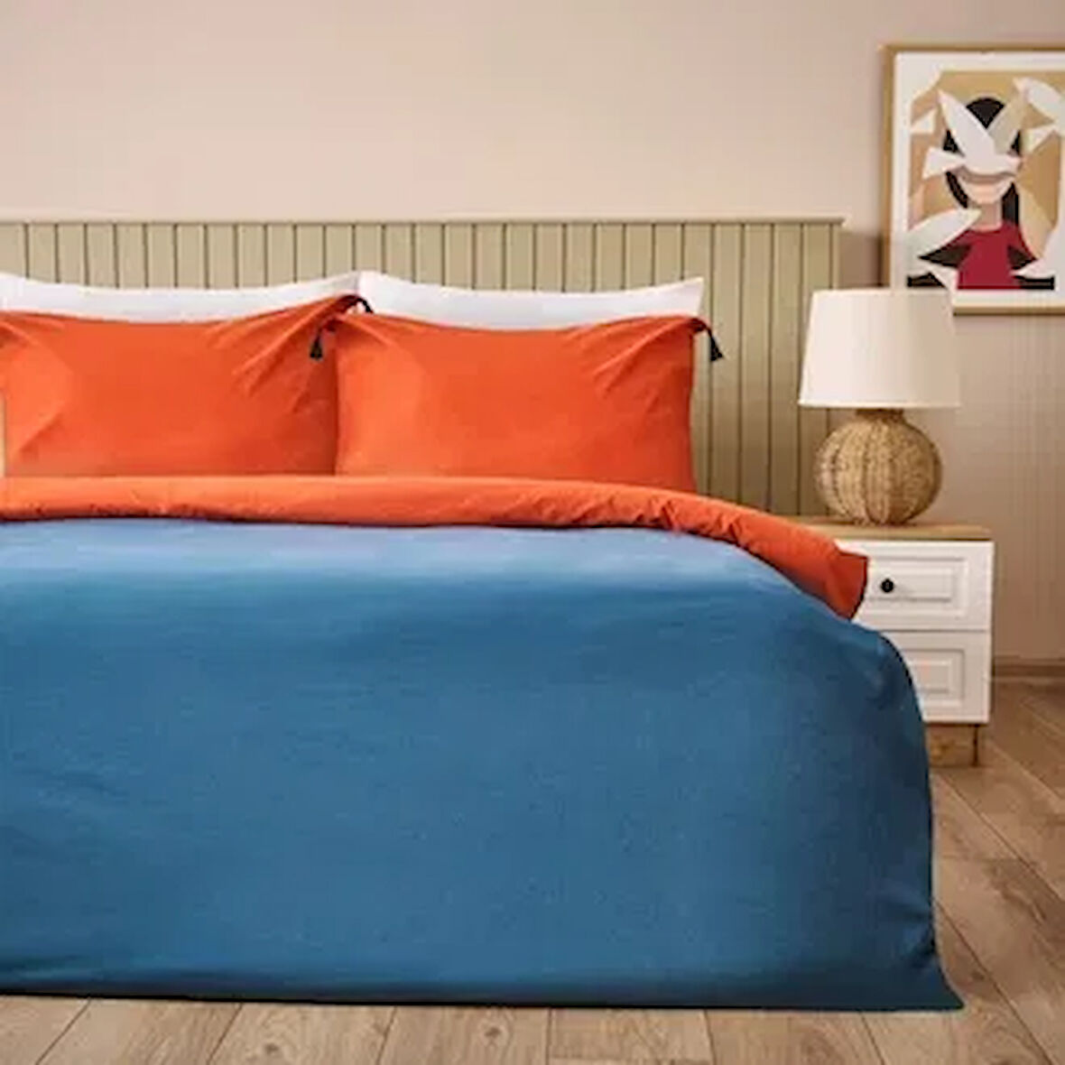 Soft Colorful Tek Kişilik Nevresim Takımı - Kiremit / Lacivert