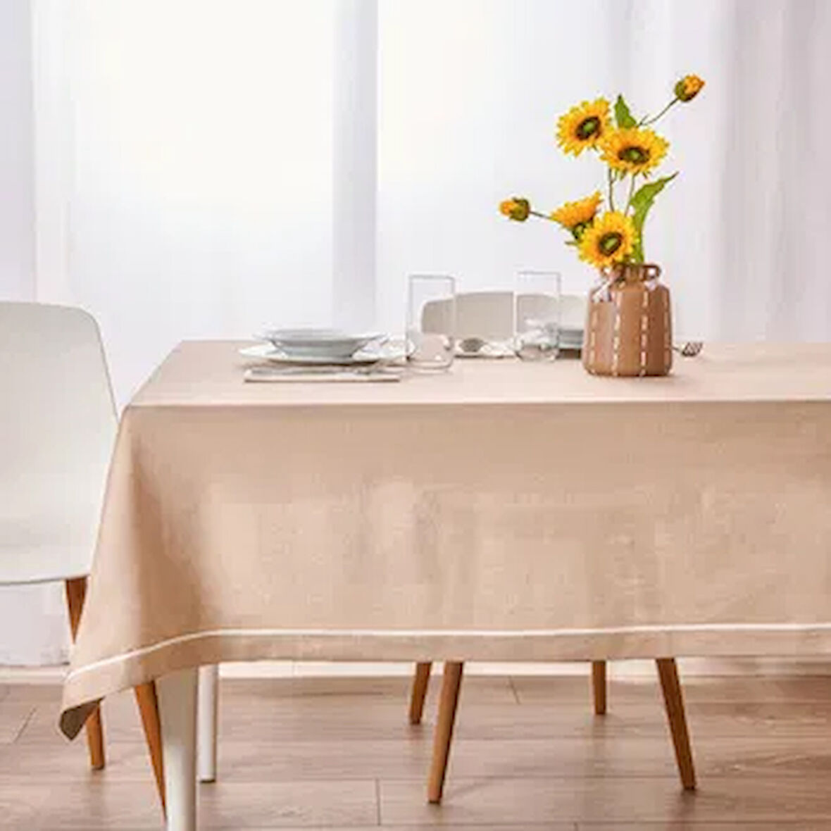Soft Biyeli Masa Örtüsü - Bej - 140x180 cm